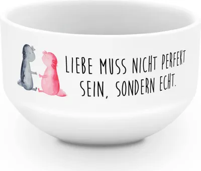 Produktbild von Mr. & Mrs. Panda Schüssel Axolotl Liebe - Weiß - Geschenk, Valentinstag, frühstücksbowl, Schwanzlurch, Obstschale, Müslischale, salatschälchen, Müsli