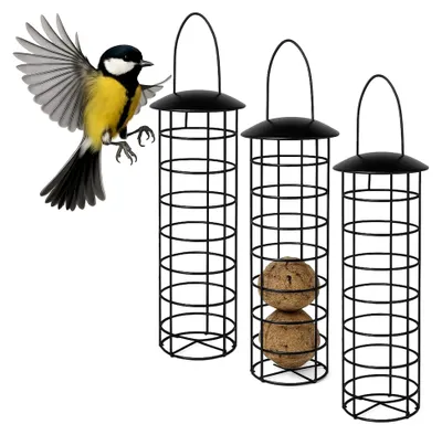 Produktbild von Meisenknödelhalter 3er Set, zum Aufhängen, HxD 31x8,5 cm, Vogelfutterspender für Wildvögel, Metall, schwarz