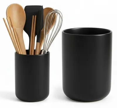 Produktbild von Set aus 2 Keramik-Küchenutensilienhaltern - Schwarz