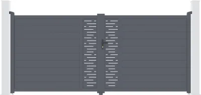Produktbild von Flügeltor 4m ARLBERG H.180cm + Gartentür 1m ARLBERG H.180cm aluminium grau