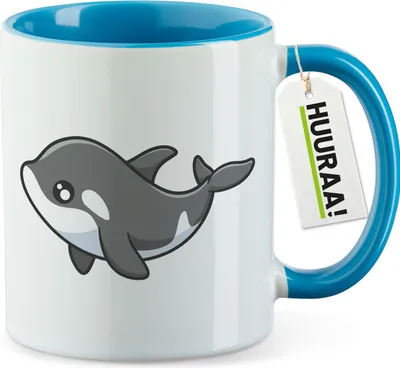 Produktbild von Huuraa Kaffeetasse Orka Killerwal 330ml Blau Keramik Kaffeebecher Geschenkidee