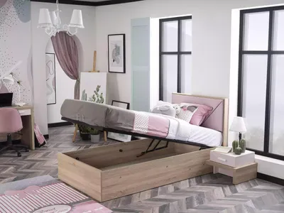 Produktbild von Kinderbett Kinderzimmer Bett Holz Rosa Kindermöbel Set 4tlg Gruppe Neu