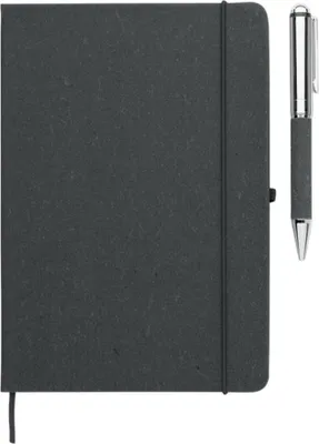 Produktbild von MidOcean - Notizbuch und Stift "Eleganote", Leder MO535 (19,4 cm x 24 cm x 1,6 cm) (Schwarz)