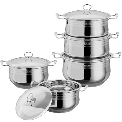 Produktbild von Scheffler Edelstahl Kochtopf Set 10-teilig Küchenset mit Deckel, Einschließlich 22/24/26/28/30cm Topf