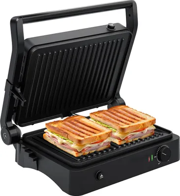 Produktbild von KitchenBrothers Kontaktgrill - Sandwichmaker - Grill - Herausnehmbare Grillplatten - Panini Grill - 3 Höhenstufen - Croque-Monsieur-Gerät - 2000W - Schwarz