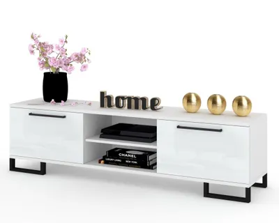 Produktbild von Fernsehschrank TV-Lowboard KING STEHEND MIT GRIFFEN Weiß Matt/Weiß Hochglanz 100cm