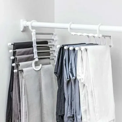 Produktbild von 2 Stk Hosenbügel rutschfeste Hosen Kleiderbügel Ausziehbar, Faltbare Multi Bügel,Hosenregal Multifunktionaler