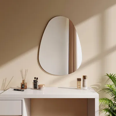 Productafbeelding van Asymmetrische wandspiegel, HD-glas, 80 x 60 cm, met vier bevestigingspunten, geschikt voor de badkamer