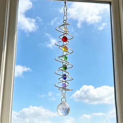 Kristall-Windspiel 31 cm Spiral-Schwanz Spinner mit Glaskugel