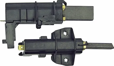 Two black carbon brushes with gold connectors are shown against a white background.