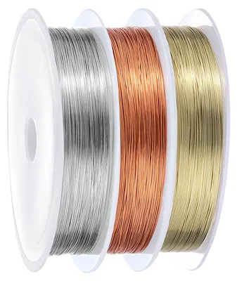 Basteldraht 90 m, 0,3 mm, Kupfer, 3 Rollen, Gold/Silber/Kupfer