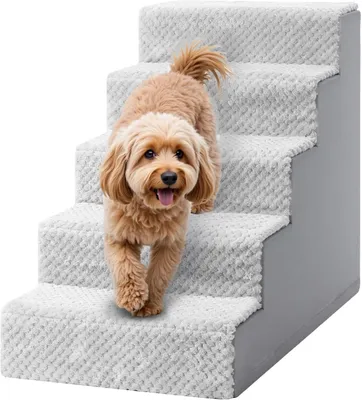Imagen del producto de Escalera para perros pequeños, con una altura de 55 cm, 5 escalones, con funda lavable y desmontable, y superficie antideslizante
