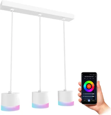 Produktbild von SSC-LUXon VORA Pendelleuchte 3-flammig weiß kompatibel mit Alexa, Siri & Google - Hängelampe Esstisch mit Smart GX53 LEDs RGB+W