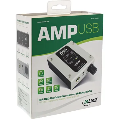 Produktbild von InLine® AmpUSB Hi-Res AUDIO HiFi DSD Kopfhörer-Verstärker, USB Digital Audio Konverter, 384kHz/32-Bit
