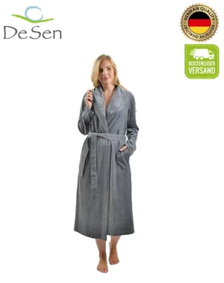 Produktbild von DeSen Damen Bademantel Morgenmantel Saunamantel Loungemantel super flauschig und weich mit Metalldekorationen GrauMelange 36/38 S