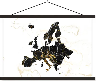 Produktbild von MuchoWow® Textilposter Karte - Europa - Marmor 60x40 cm mit schwarzem Rahmen - Hölzernes