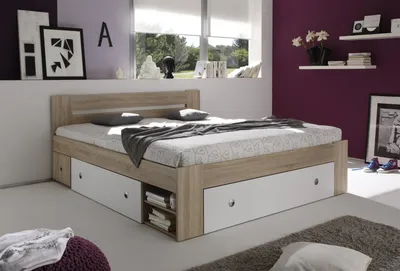 Produktbild von Bett Bettgestell Ehebett Bettanlage Kojenbett "Robina I" Eiche Sonoma / Weiß