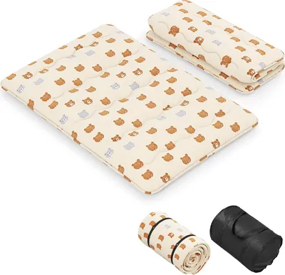 Immagine prodotto di Materasso da pavimento 140x200 cm, materasso futon giapponese, materassino tatami pieghevole e portatile, materasso pieghevole con borsa da trasporto e copertura rimovibile, marrone chiaro
