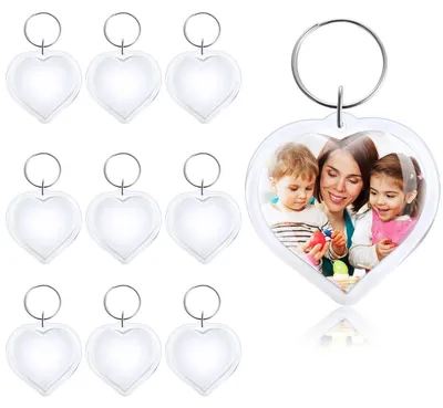 Image de Porte-clés en forme de cœur, en acrylique transparent, pour photos personnalisées, idéal pour les cadeaux "faites-le vous-même", lot de 10, dimensions : 5 x 4,8 cm