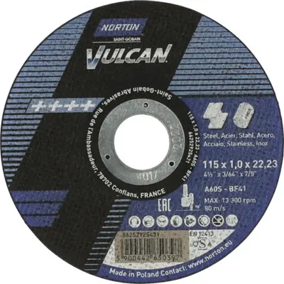 Obrázok produktu pre Rezací kotúč NORTON "Vulcan" Max. 13 300 ot/min, 80 115 x 1,0 x 22