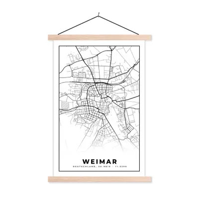 Produktbild von MuchoWow® Textilposter Karte - Stadtplan - Weimar 60x90 cm mit holzfarbenen Rahmen - Textil