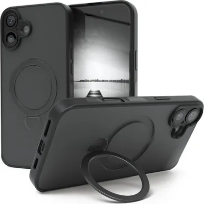Produktbild von EAZY CASE - MagSafe Handyhülle für Apple iPhone 16 Plus, Ring zum Aufstellen, 360° drehbar, Magsafe Silikonhülle zum Aufstellen, stoßfest Cover in Schwarz