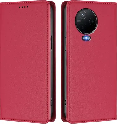 Image de Etui en cuir pour Infinix Note 12 (2023)/Note 12 Pro 4G, étui magnétique en cuirPolyuréthaneavec support Rouge