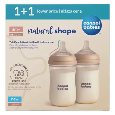 Zdjęcie produktu dla Canpol babies Butelka Natural Shape ze smoczkiem dwustrefowym 260 ml 3 m+, 401