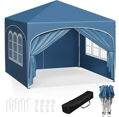 Immagine prodotto di Gazebo, modello "Faltpavillon" (gazebo pieghevole) di 3x3 metri, con 4 pareti laterali, tenda da festa impermeabile con protezione UV 50+, gazebo da giardino regolabile in altezza, con borsa per il trasporto, ideale per l'uso all'aperto, in giardino o in campeggio, colore blu