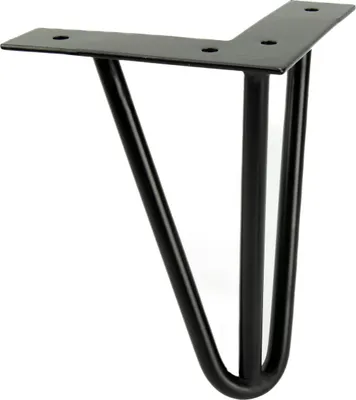 A single black hairpin leg for furniture.