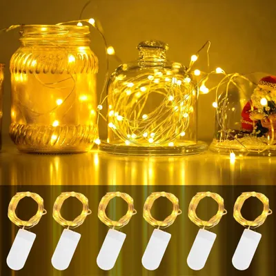 LED-Lichterkette 6er-Set, 2 m, 20 Lampen, Batteriebetrieb, warmweiß