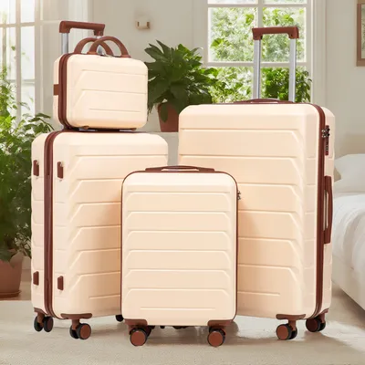 Produktbild von STILVORA Kofferset 4-teilig 14/19/24/28 Zoll mit Zahlenschloss und Schutzfüßen, Reisekoffer-Set mit Seitengriffen und Haken, Gepäckset mit Kosmetiktasche