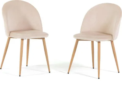 Immagine prodotto di Set di 2 sedie da pranzo imbottite, gambe in metallo, design elegante per cucina, sala da pranzo, bar e ristoranti SARA - effetto crema/legno