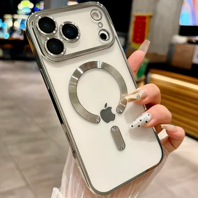 Image de Coque magnétique transparente pour iPhone 17 Pro Max, compatible MagSafe, coque de protection galvanisée avec protection de l'appareil photo Argent