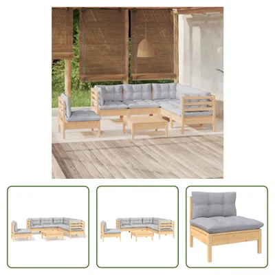 Produktbild von The Living Store 6-tlg. Garten-Lounge-Set mit Grauen Kissen Kiefernholz