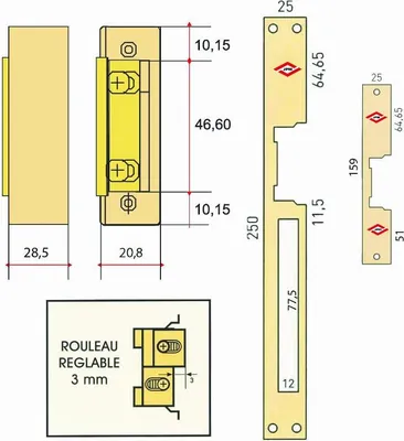 Produktbild von Elektrischer Türöffner 12V Standard JPM symmetrisch Einsteck - 001037-01-1A