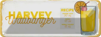 Produktbild von vianmo Blechschild 10x27 cm Harvey Wallbanger Cocktail Recipe
