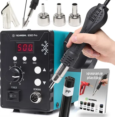 Produktbild von TECHREBAL 858D Pro Heißluftlötstation + PP-Schwarzlot 100 g + Kolbendüse