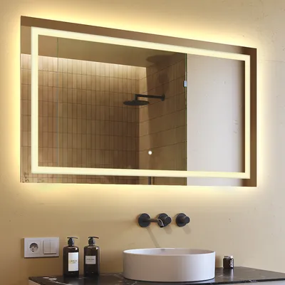 Produktbild von Badspiegel 120x70 cm - Horizontal mit LED Beleuchtung - LED Farbe Warmweiß 3000K - L15 - Beleuchtet Wandspiegel Lichtspiegel Badezimmerspiegel mit Touch Schalter