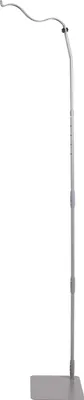 A close-up studio shot of a silver floor lamp on a white background.