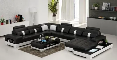Image de Leder U-Form Wohnlandschaft Couch Big XXL Sofa mit USB Polster Ecke Garnitur Eck