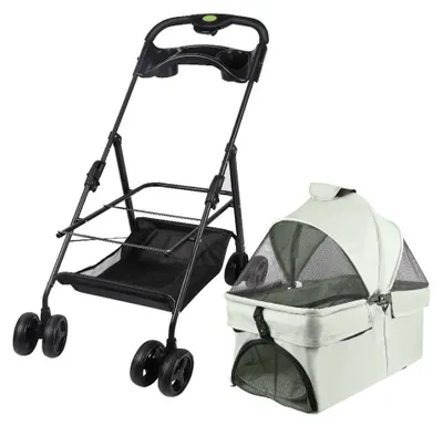 Image de Poussette pour animaux de compagnie - Poussette pour chiens et chats - Pliable, tissu Oxford 600D, cadre en acier, roues avec freins, panier de rangement, 72 x 50 x 95 cm - Gris