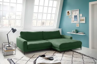 Produktbild von KAWOLA Ecksofa CARA Sofa Recamiere rechts Cord smaragd