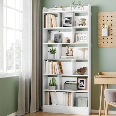 Zdjęcie produktu dla Półka na książki z 7 przegródkami, wymiary: 24 x 80 x 199 cm, kolor: biały