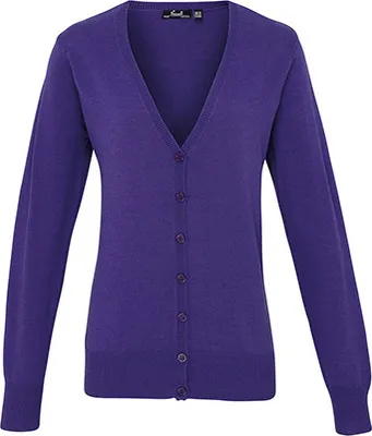 Produktbild von Premier Workwear PR697 | Damen Button Through Knitted Cardigan + - Farbe: Purple - Größe: 3XL (20)