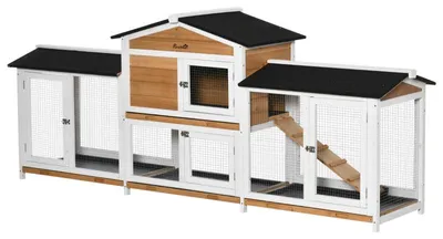 Obrázok produktu pre Klietka pre králiky na vonkajšie použitie | Farba: čierna, biela, žltá | Rozmery: 53 x 230 x 93,5 cm