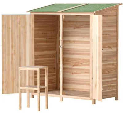 Produktbild von Outsunny Gartenschrank Holz, Geräteschuppen wetterfest 140 x 75 x 157cm Natur