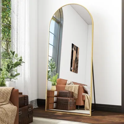 Produktbild von Ganzkörperspiegel Bogen 170 x 70 cm Gold Aluminiumrahmen mit Ständer zum Aufhängen
