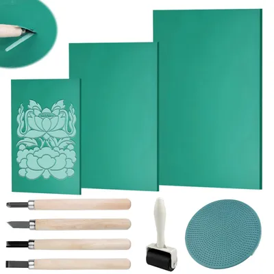 Linoleum-Platten-Set, 9-teilig, A4/A5/A6, mit Schneidewerkzeugen