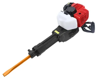 Image de Marteau de démolition - À essence - Cylindrée 52 cm³ - Puissance 1900 W - Pour le béton et la pierre - Burins pointus et plats inclus - Rouge
